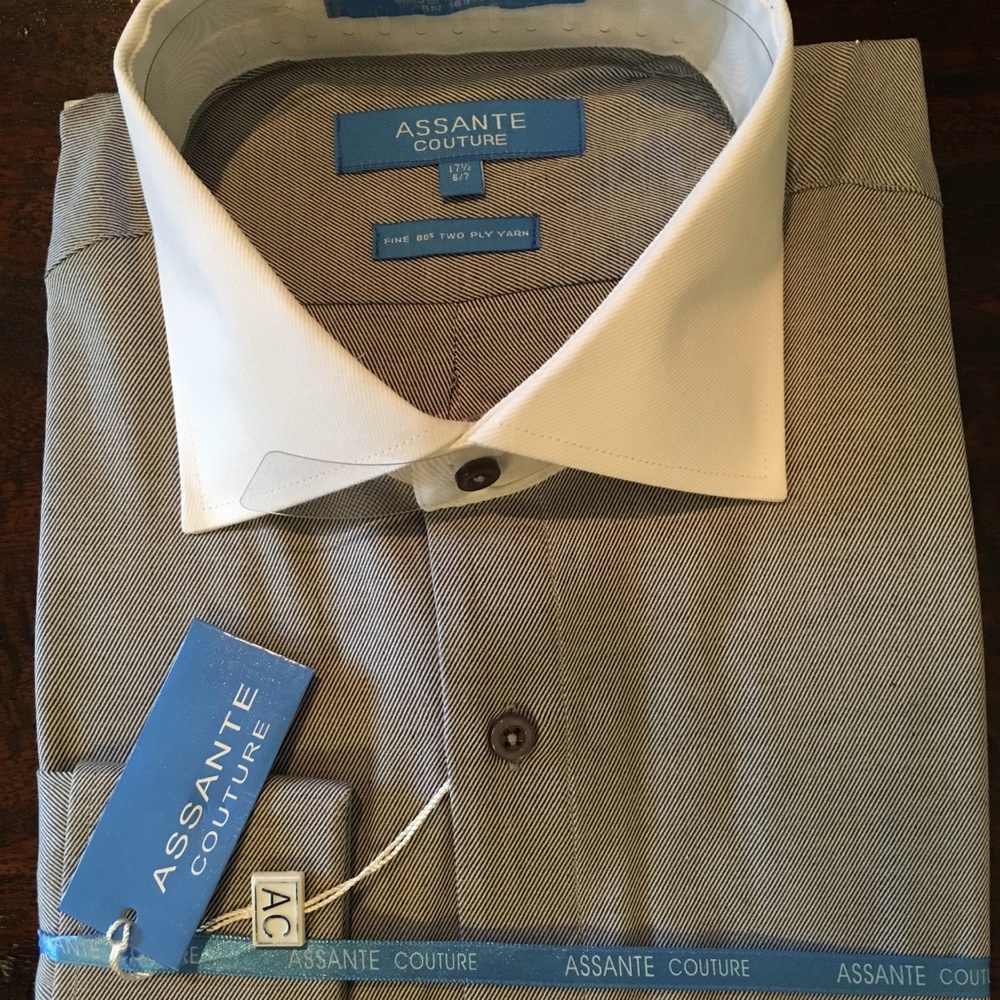 NEW MEN’S ASSANTE DRESS SHIRT SOFT BLACK & WHITE